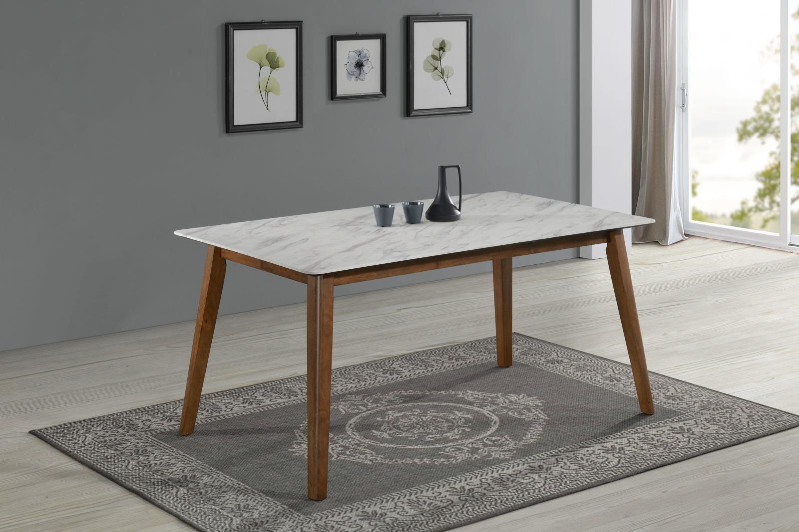Everett Faux Marble Top Dining Table Natural Walnut And White - Ella Furniture