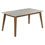 Everett Faux Marble Top Dining Table Natural Walnut And White - Ella Furniture