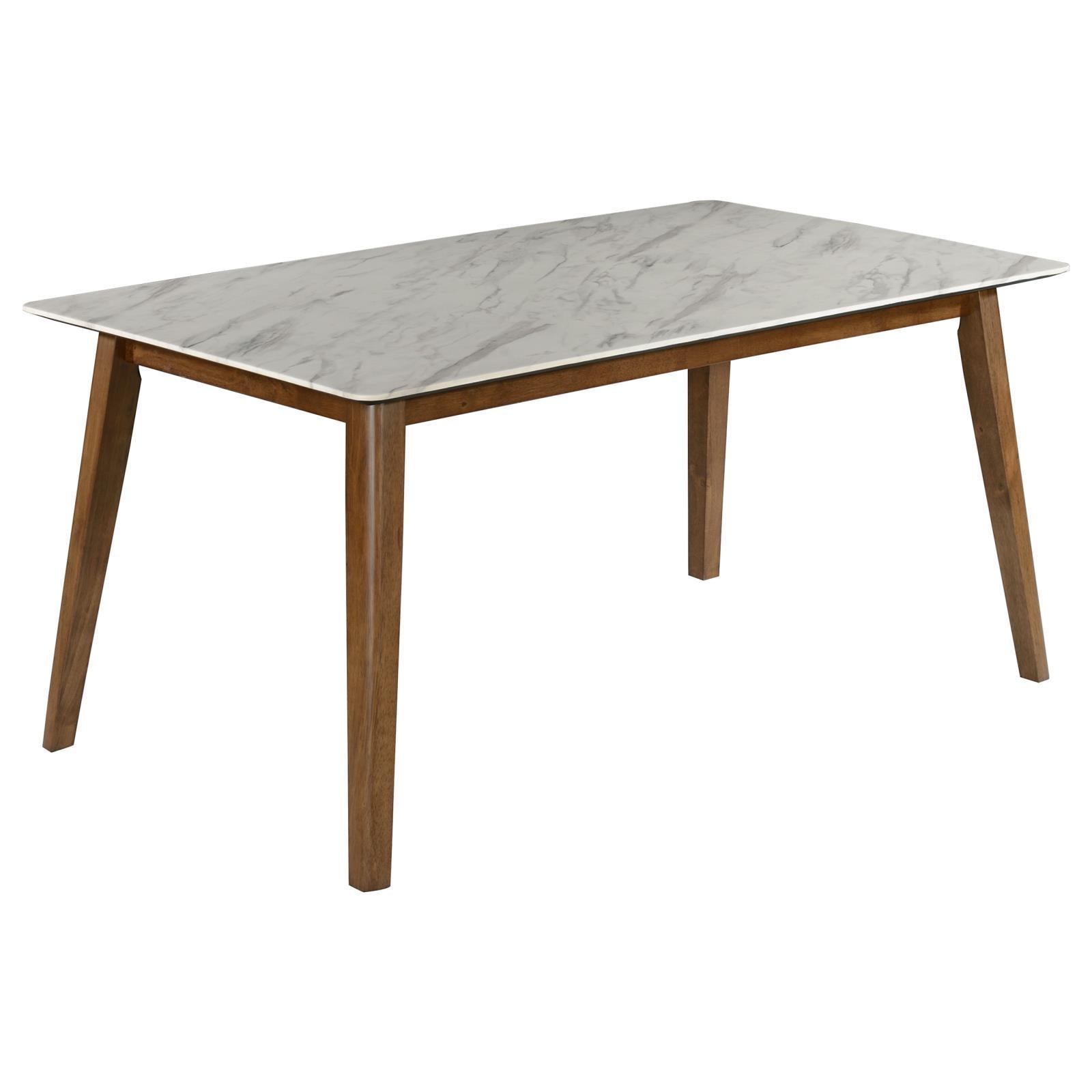 Everett Faux Marble Top Dining Table Natural Walnut And White - Ella Furniture