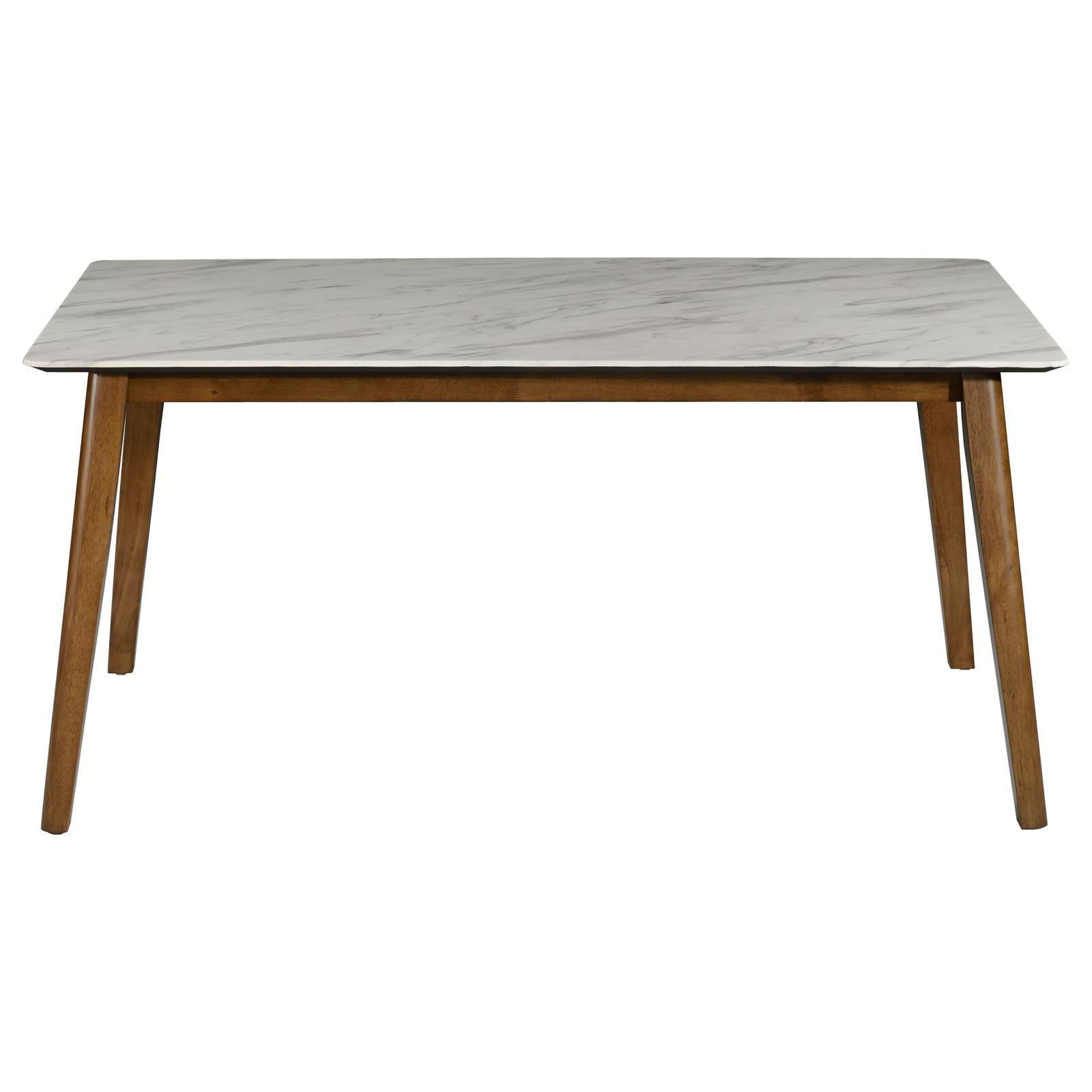 Everett Faux Marble Top Dining Table Natural Walnut And White - Ella Furniture