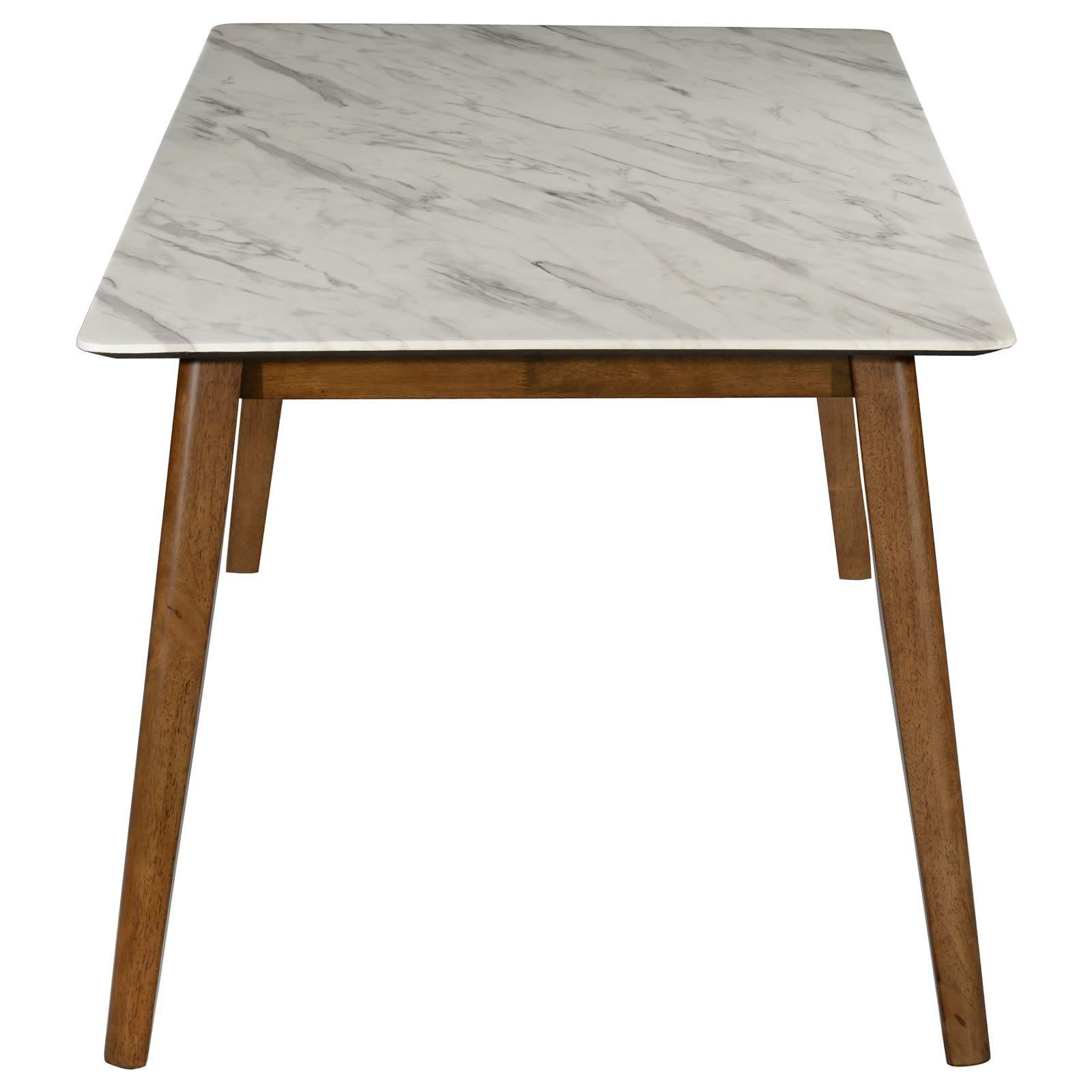 Everett Faux Marble Top Dining Table Natural Walnut And White - Ella Furniture