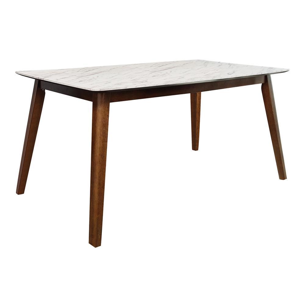 Everett Faux Marble Top Dining Table Natural Walnut And White - Ella Furniture