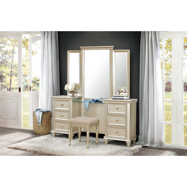 Celandine Silver Modern Traditional Wood And Engineered Wood Vanity Dresser With Mirror - Ella Furniture