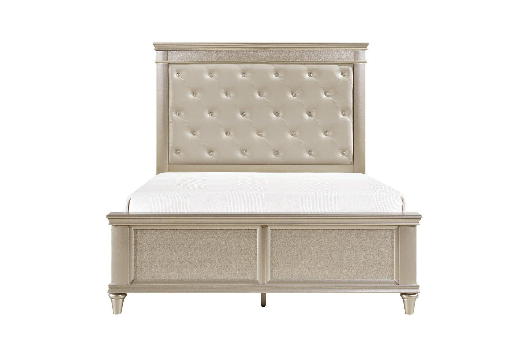 Celandine Silver Modern Traditional Solid Wood Faux Leather Upholstered Tufted Panel Bedroom Set - Ella Furniture