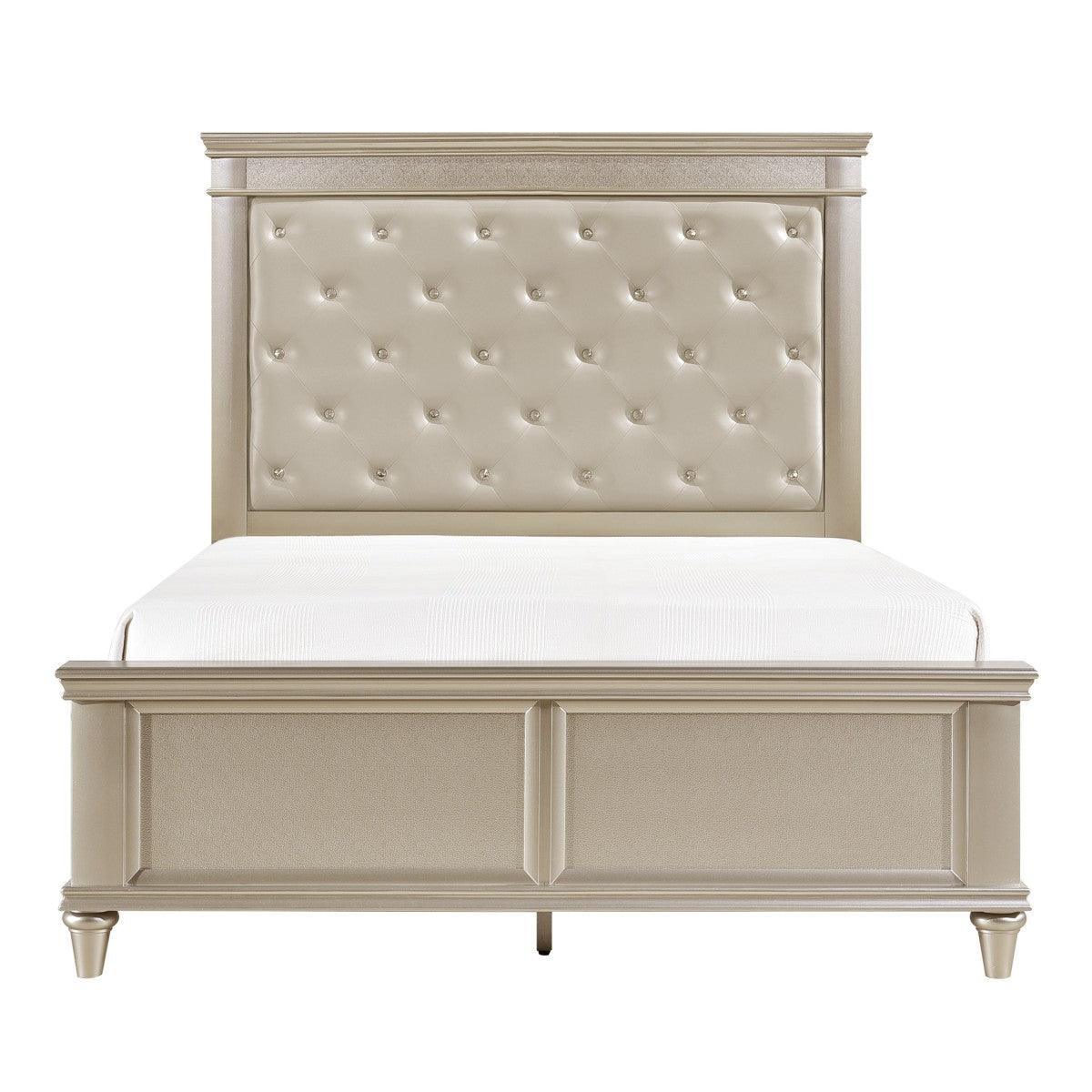 Celandine Silver Traditional Engineered Wood Faux Leather Upholstered Tufted Youth Queen Panel Bed - Ella Furniture