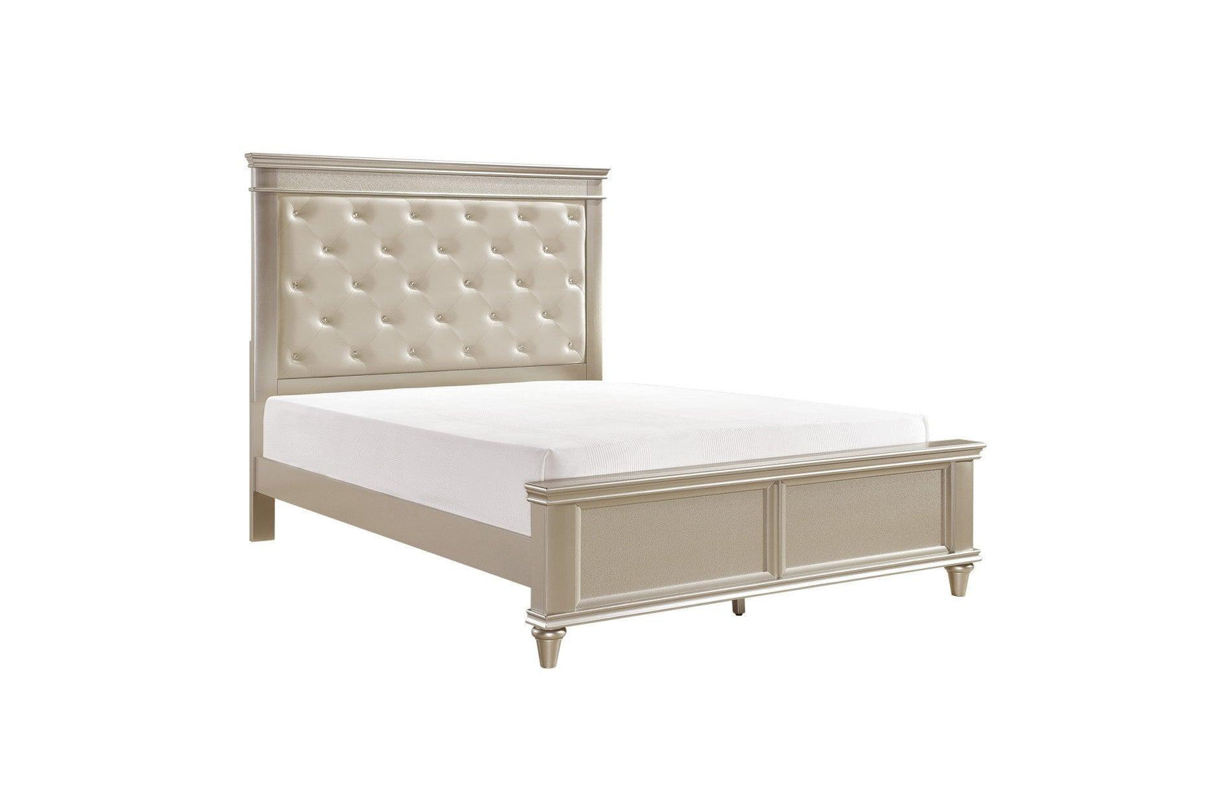 Celandine Silver Modern Traditional Solid Wood Faux Leather Upholstered Tufted Panel Bedroom Set - Ella Furniture