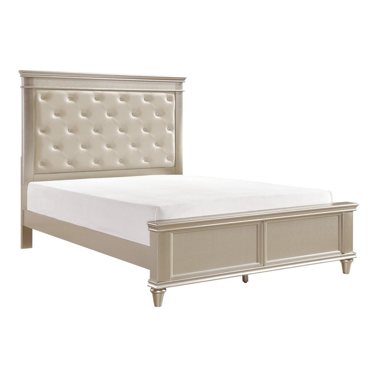 Celandine Off-white Contemporary Solid Wood Button-tufted Faux Leather Upholstered Panel Queen Bed - Ella Furniture