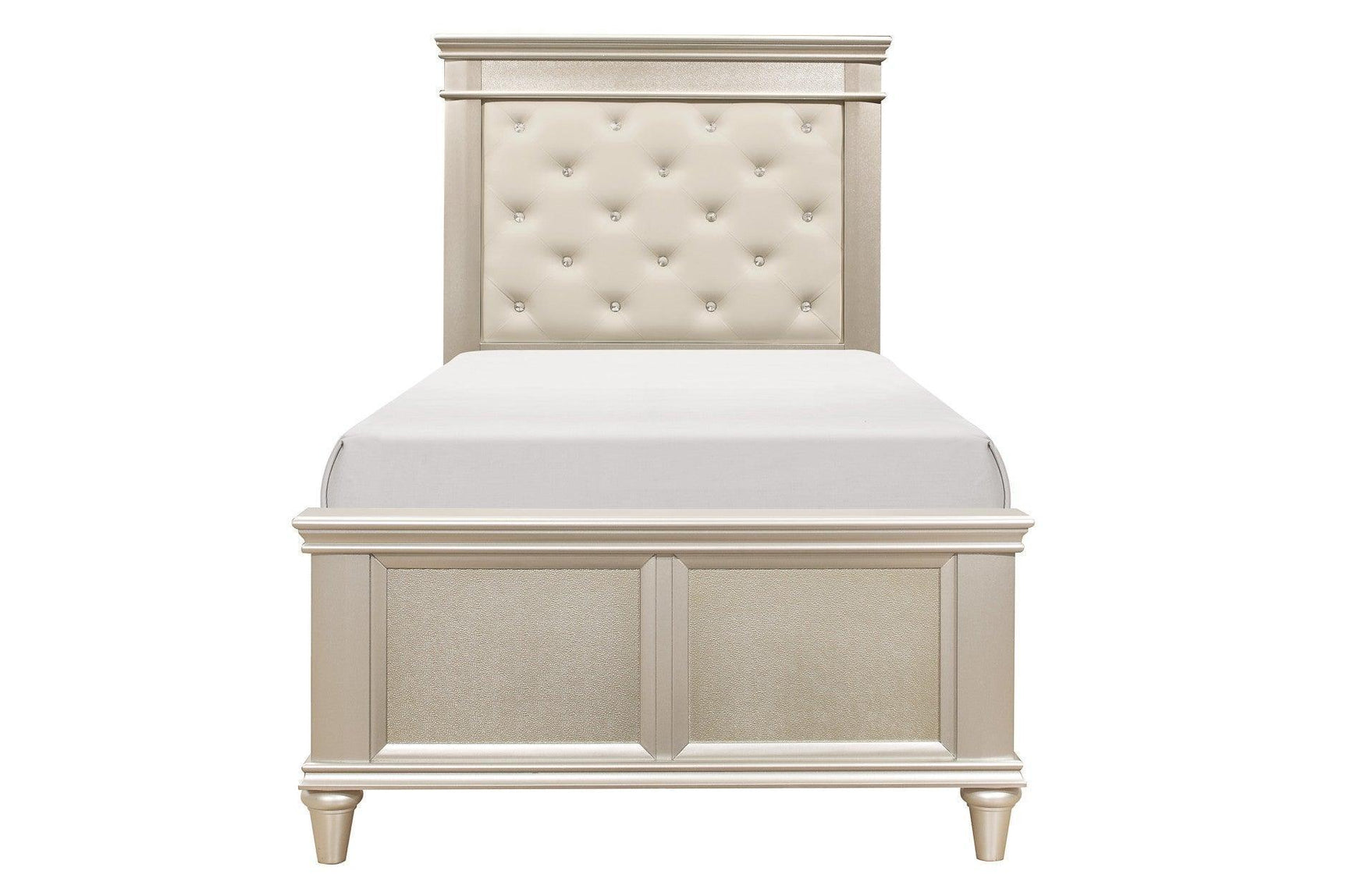 Celandine Silver Modern Traditional Solid Wood Faux Leather Upholstered Tufted Panel Bedroom Set - Ella Furniture