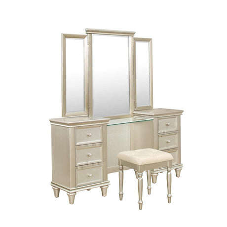Celandine Silver Modern Traditional Wood And Engineered Wood Vanity Dresser With Mirror - Ella Furniture
