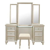 Celandine Silver Modern Traditional Wood And Engineered Wood Vanity Dresser With Mirror - Ella Furniture