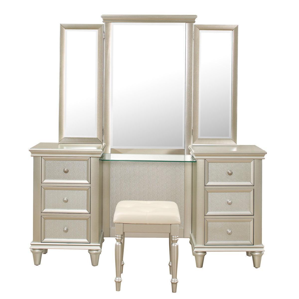 Celandine Silver Modern Traditional Wood And Engineered Wood Vanity Dresser With Mirror - Ella Furniture