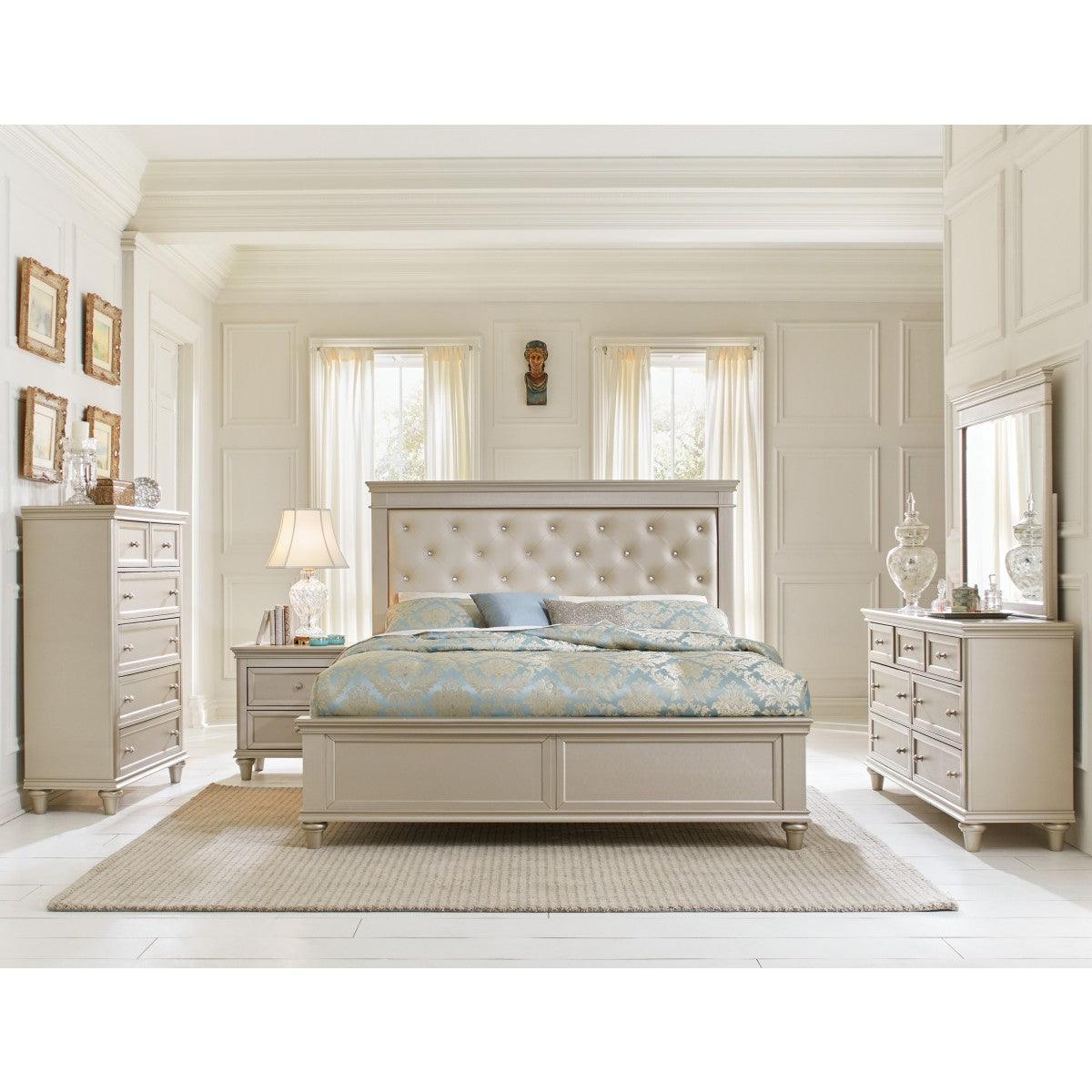 Celandine Off-white Contemporary Solid Wood Button-tufted Faux Leather Upholstered Panel Queen Bed - Ella Furniture