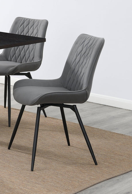 Diggs Upholstered Tufted Swivel Dining Chairs Grey And Gunmetal (Set Of 2) - Ella Furniture