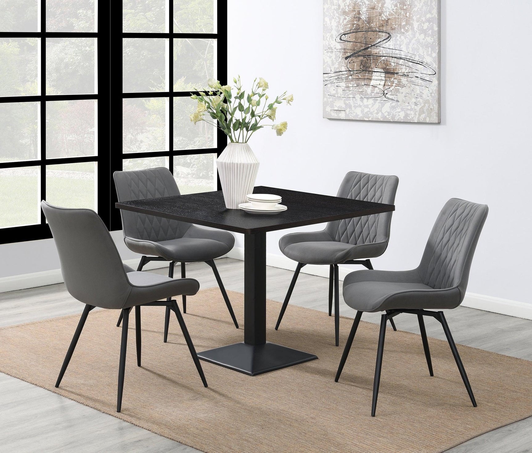 Diggs Upholstered Tufted Swivel Dining Chairs Grey And Gunmetal (Set Of 2) - Ella Furniture