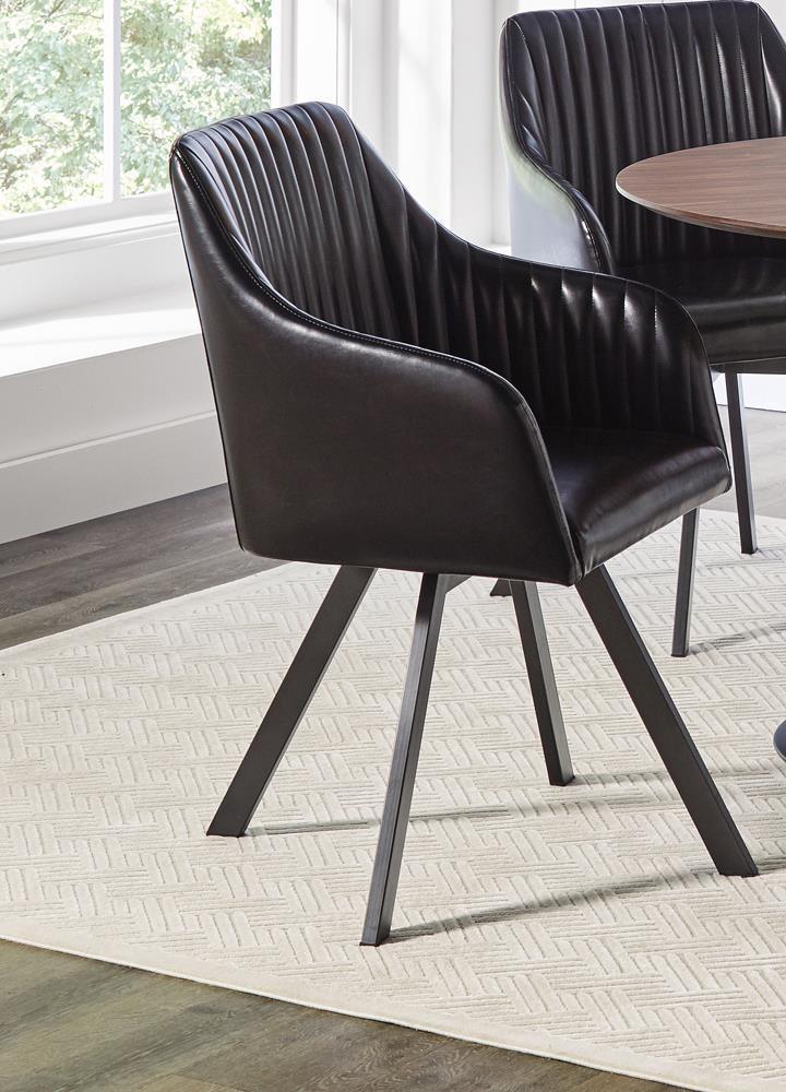 Tufted Sloped Arm Swivel Dining Chair Black And Gunmetal - Ella Furniture
