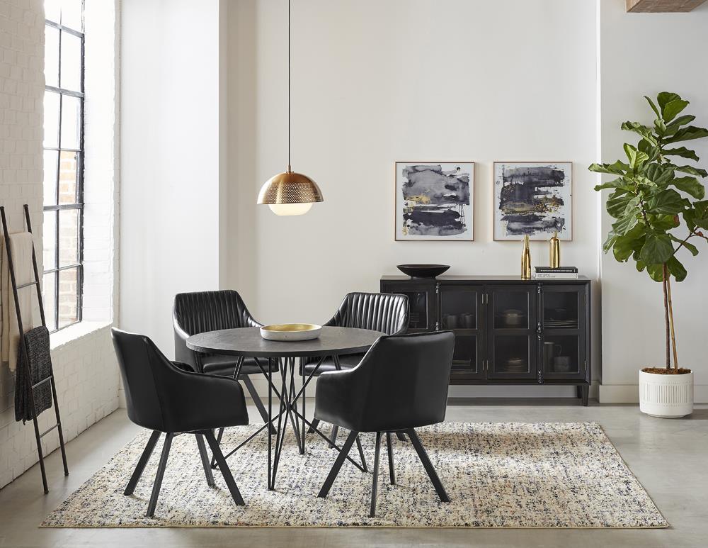 Tufted Sloped Arm Swivel Dining Chair Black And Gunmetal - Ella Furniture