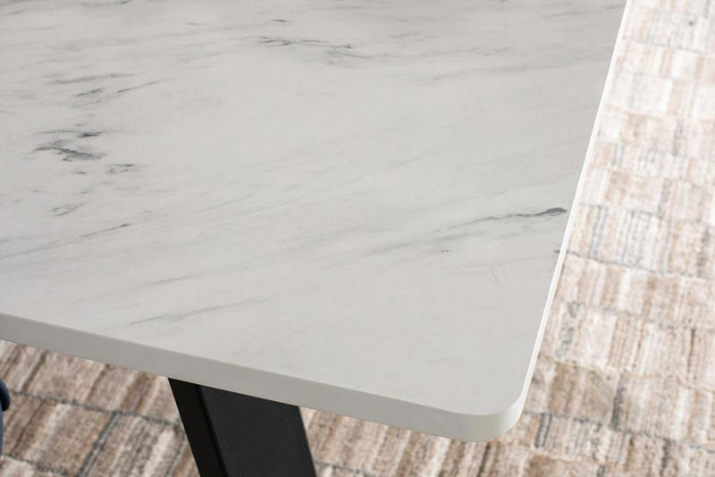 Mayer Rectangular Dining Table Faux White Marble And Gunmetal - Ella Furniture