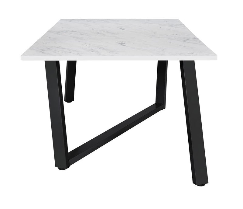 Mayer Rectangular Dining Table Faux White Marble And Gunmetal - Ella Furniture