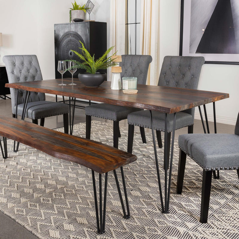 Neve Live-edge Dining Table With Hairpin Legs Sheesham Grey And Gunmetal - Ella Furniture