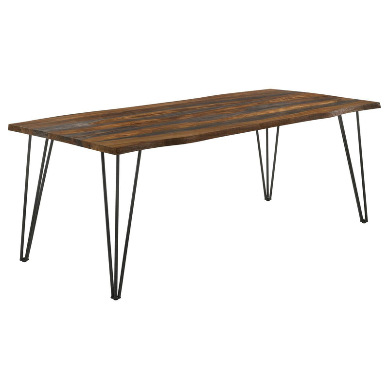 Neve Live-edge Dining Table With Hairpin Legs Sheesham Grey And Gunmetal - Ella Furniture