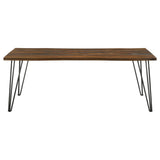 Neve Live-edge Dining Table With Hairpin Legs Sheesham Grey And Gunmetal - Ella Furniture