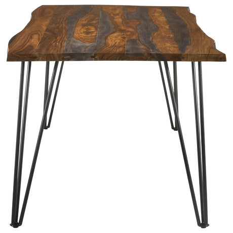 Neve Live-edge Dining Table With Hairpin Legs Sheesham Grey And Gunmetal - Ella Furniture