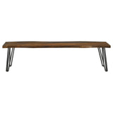 Neve Live-edge Dining Bench With Hairpin Legs Sheesham Grey And Gunmetal - Ella Furniture