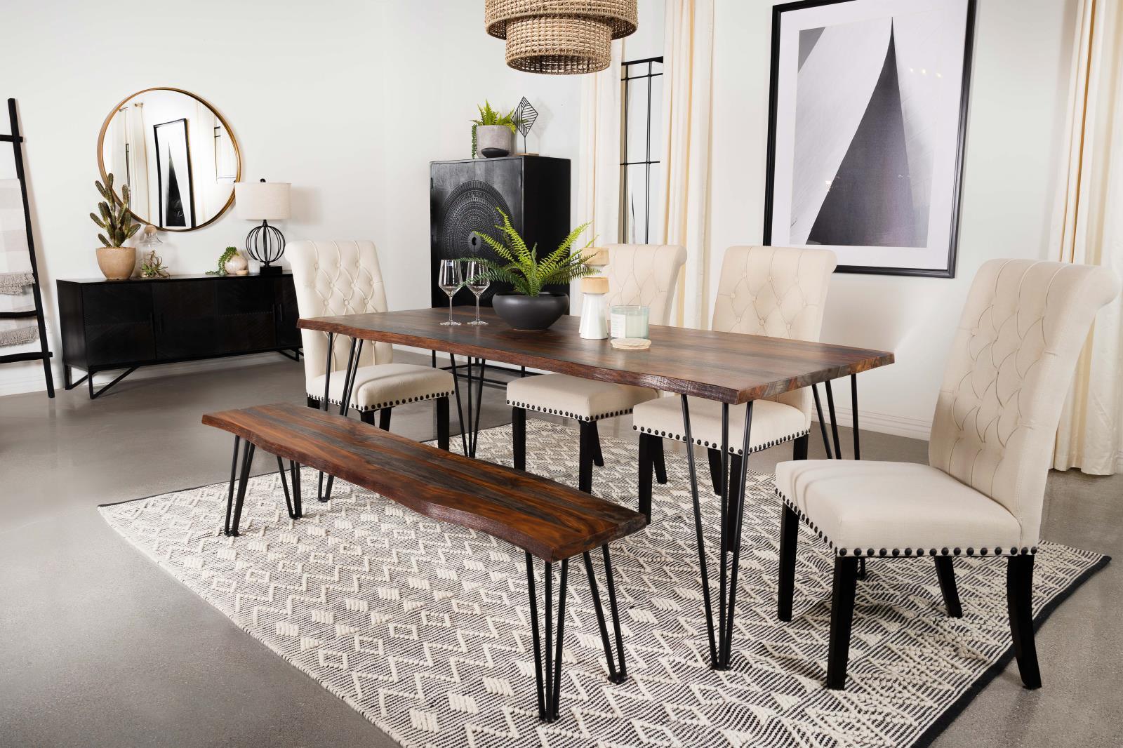 Neve Live-edge Dining Bench With Hairpin Legs Sheesham Grey And Gunmetal - Ella Furniture