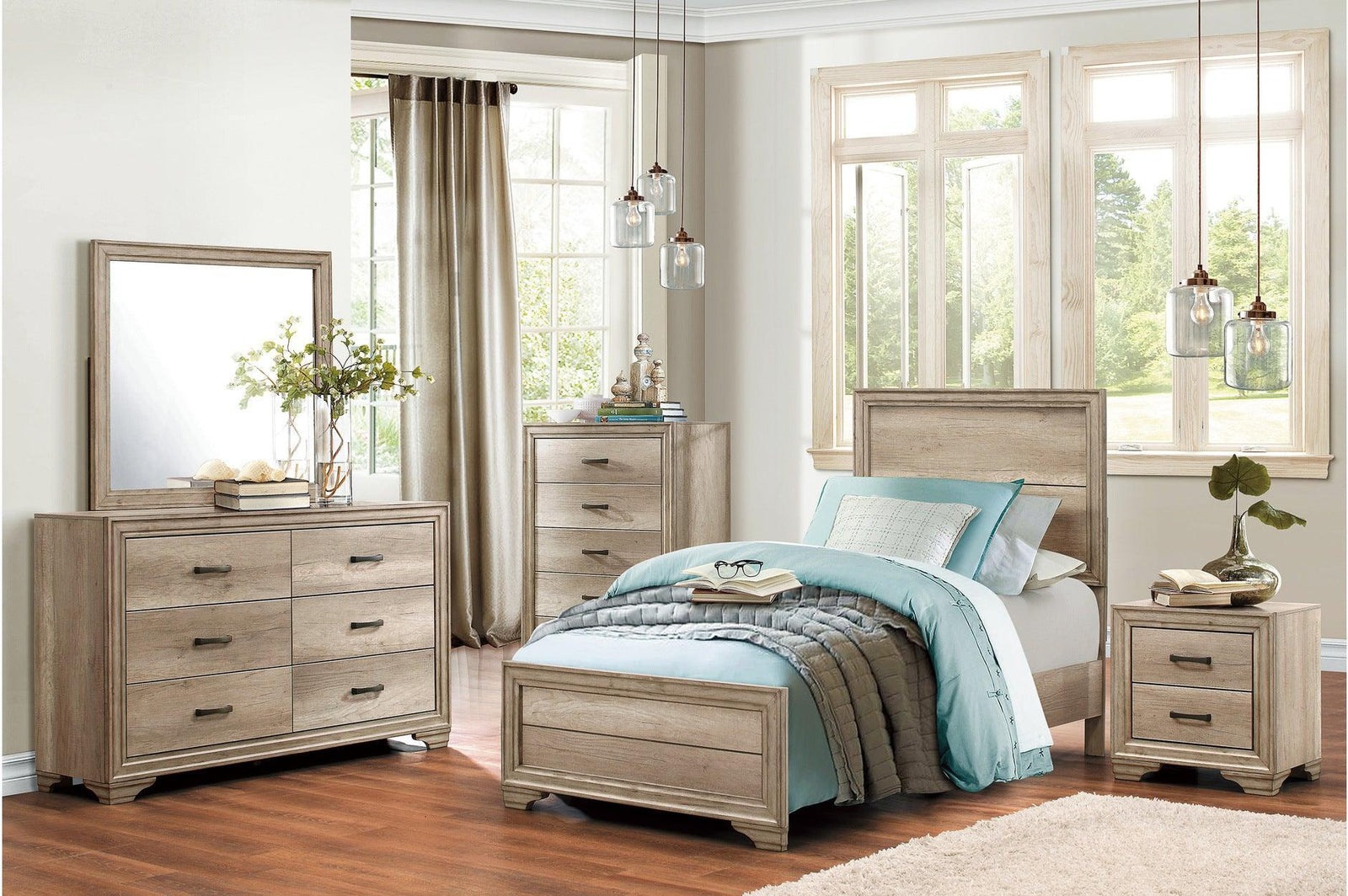 Lonan Rust Melamine Laminate Modern Contemporary Solid Pine Wood Panel Bedroom Set - Ella Furniture