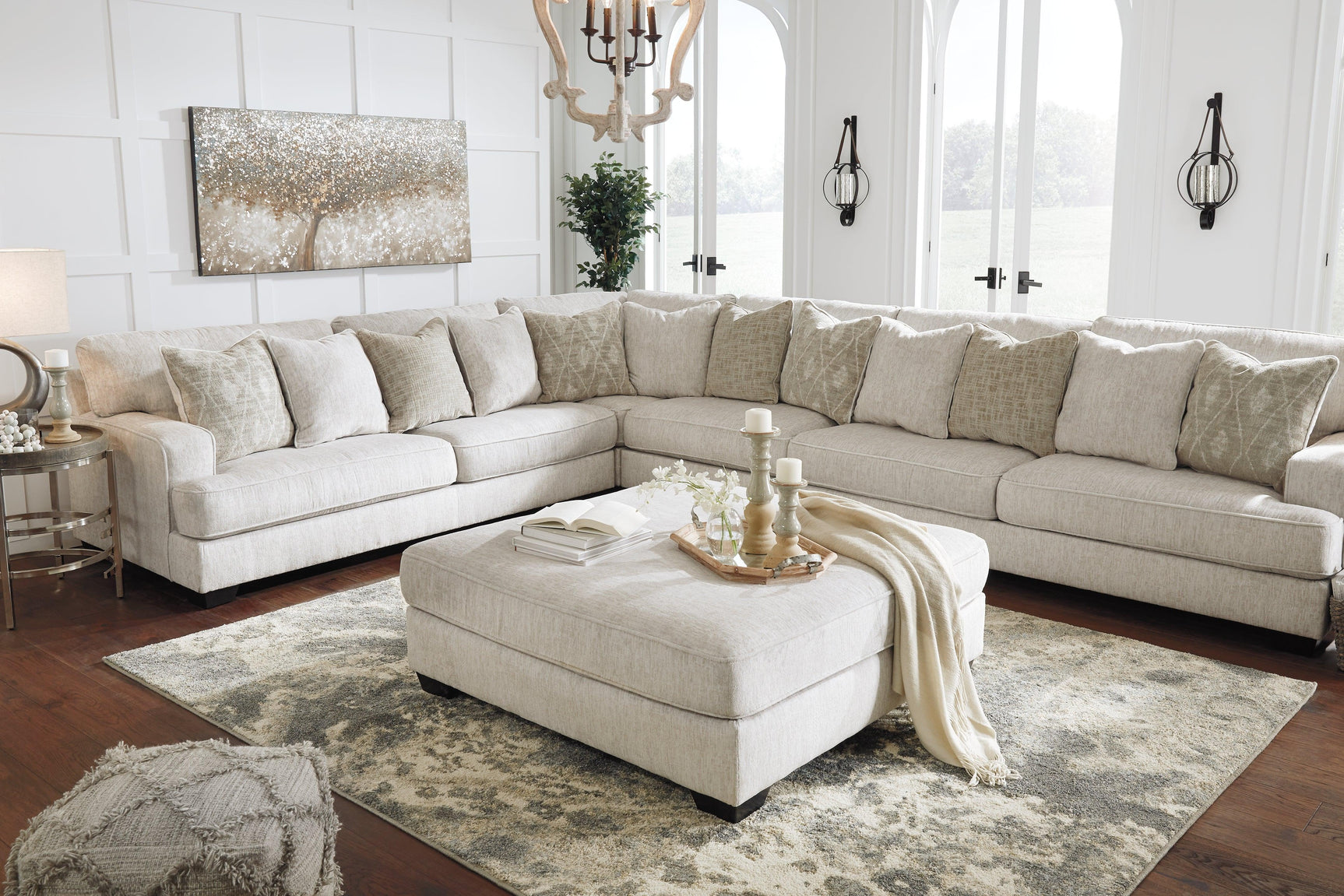 Rawcliffe Parchment Chenille Oversized Accent Ottoman - Ella Furniture