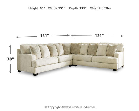 Rawcliffe Parchment Chenille 3-Piece Sectional - Ella Furniture