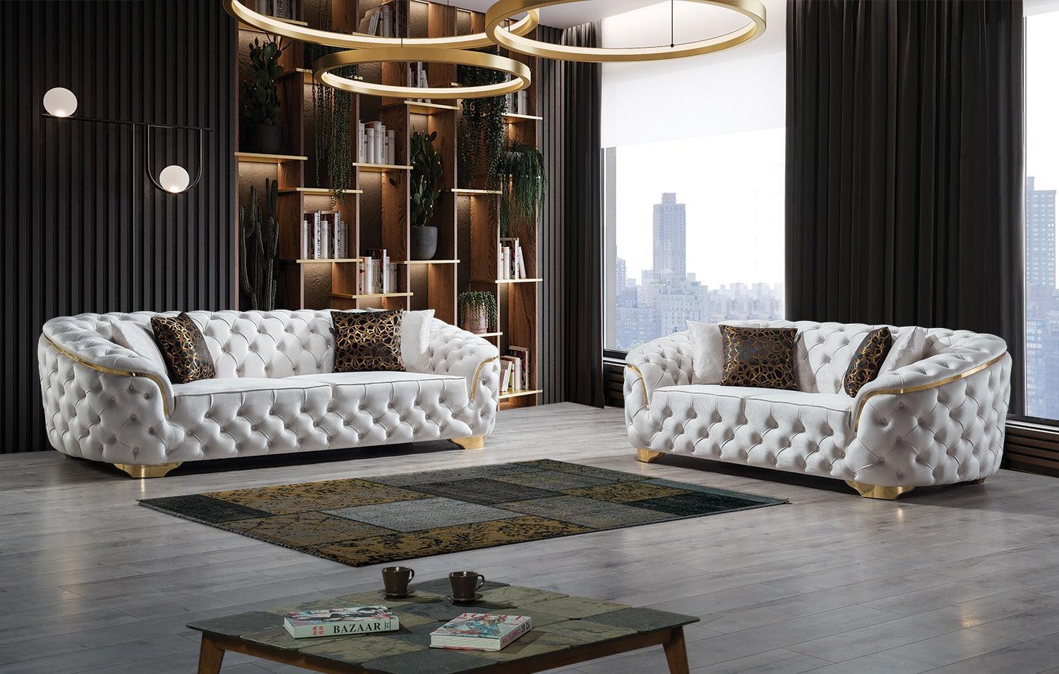 Scarlett Ivory Velvet Sofa & Loveseat - Ella Furniture