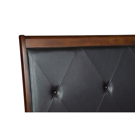 Cotterill Dark Cherry Wood And Engineered Wood Faux Leather Upholstered Tufted King Panel Bed - Ella Furniture
