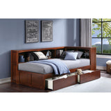 Rowe Dark Cherry Pine Veneer, Wood, Engineered Wood Twin Bookcase Corner Bed With Storage Boxes - Ella Furniture