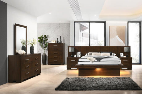 Jessica Eastern King Platform Bed With Rail Seating Cappuccino - Ella Furniture