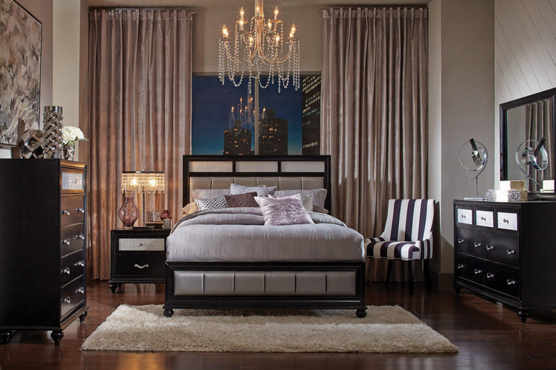 Barzini Eastern King Upholstered Bed Black And Grey - Ella Furniture