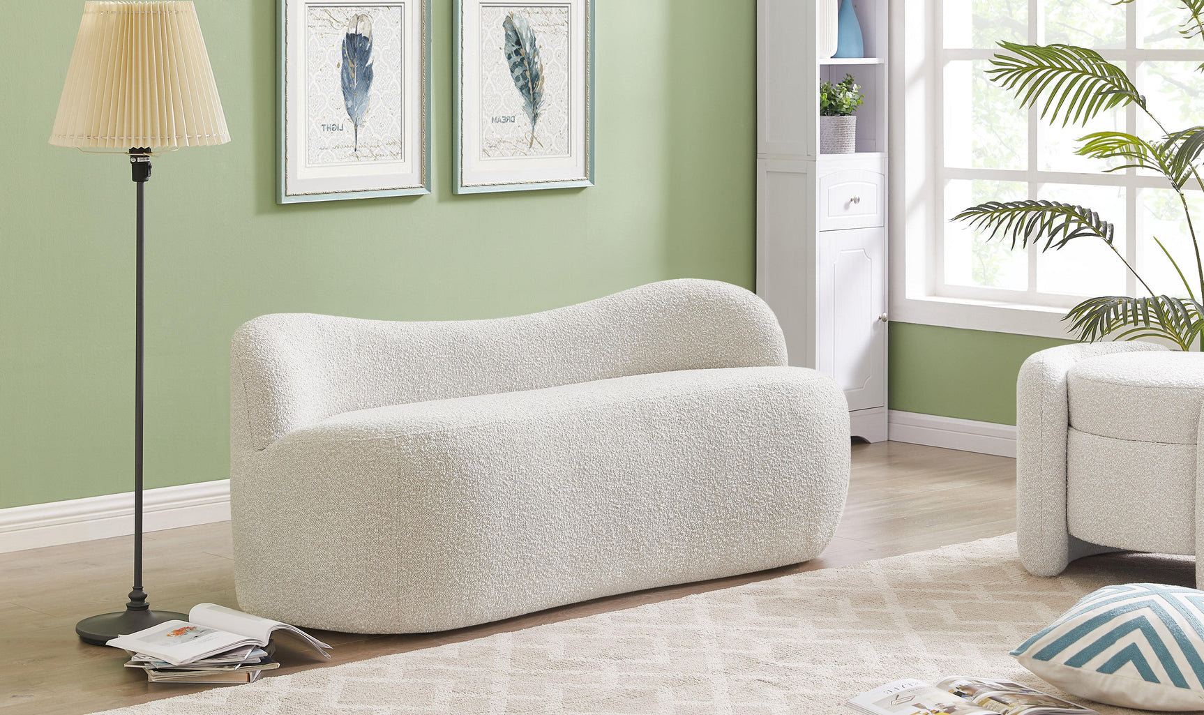 Flair Cream Boucle Fabric Bench - Ella Furniture