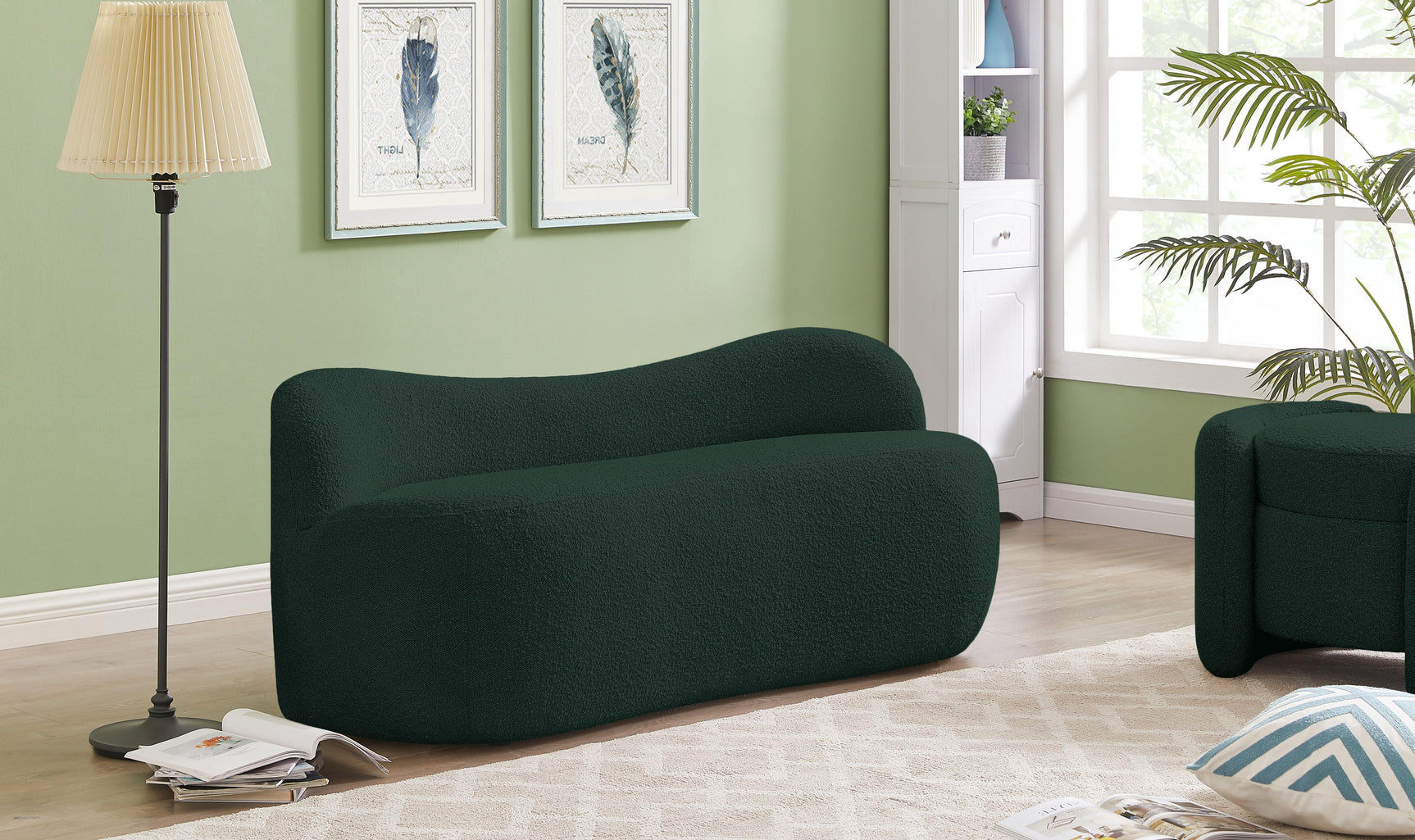 Flair Green Boucle Fabric Bench - Ella Furniture