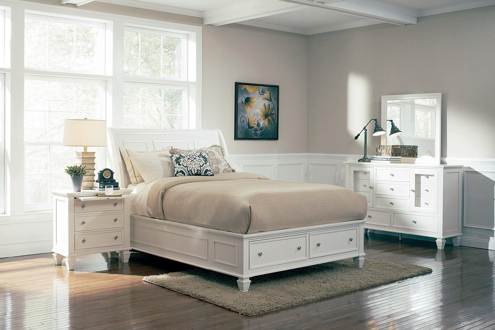 Sandy Beach Eastern King Storage Sleigh Bed White - Ella Furniture