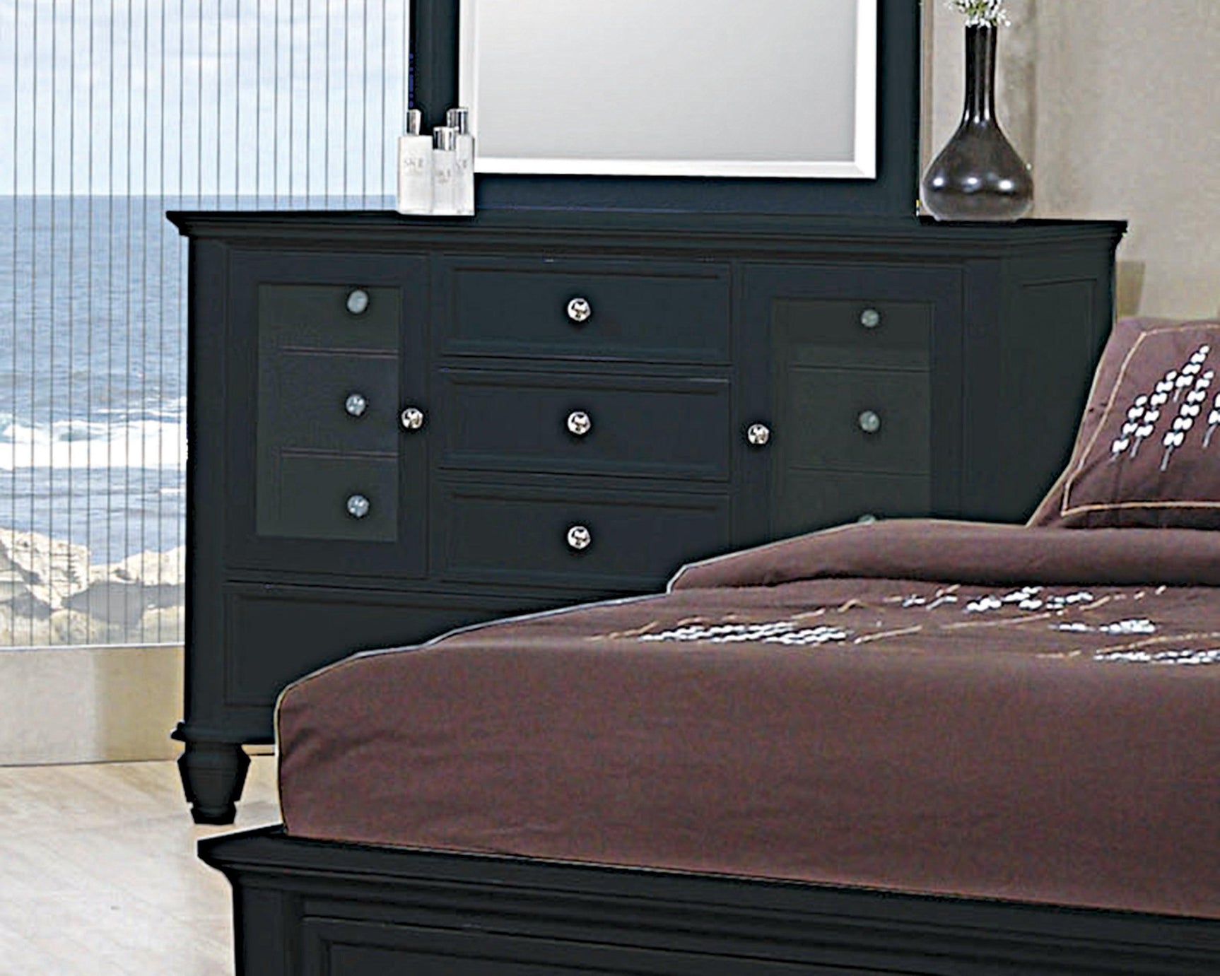 Sandy Beach Vertical Dresser Mirror Black - Ella Furniture