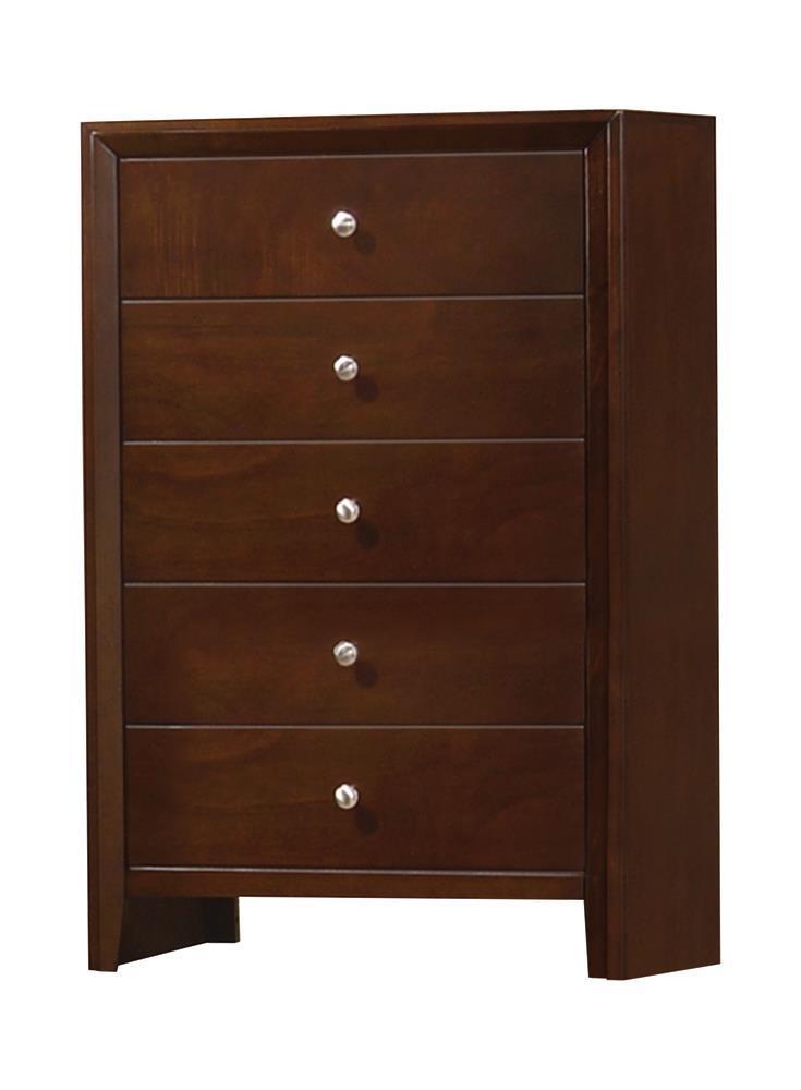 Serenity Rectangular 5-Drawer Chest Rich Merlot - Ella Furniture