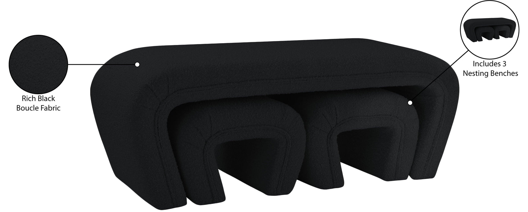 Odelia Black Boucle Fabric Bench - Ella Furniture