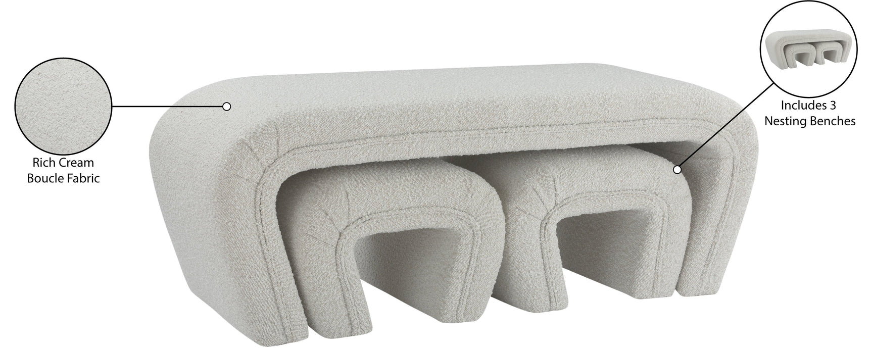 Odelia Cream Boucle Fabric Bench - Ella Furniture