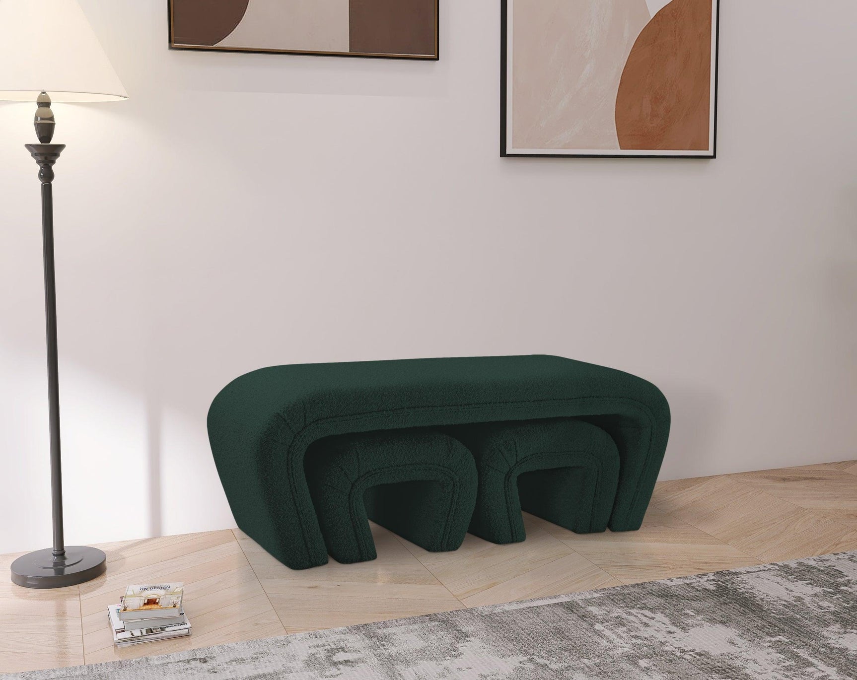 Odelia Green Boucle Fabric Bench - Ella Furniture