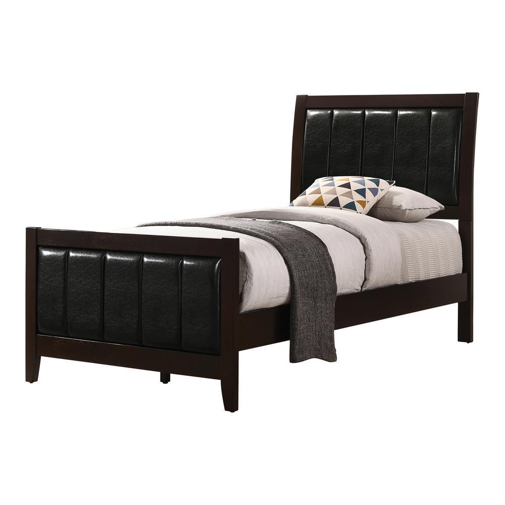 Carlton Twin Upholstered Panel Bed Cappuccino And Black - Ella Furniture