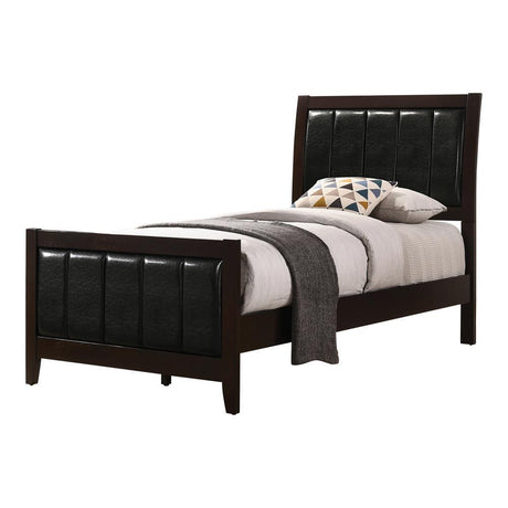 Carlton Twin Upholstered Panel Bed Cappuccino And Black - Ella Furniture