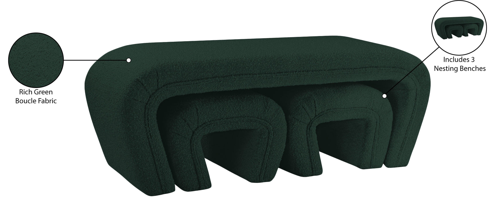 Odelia Green Boucle Fabric Bench - Ella Furniture