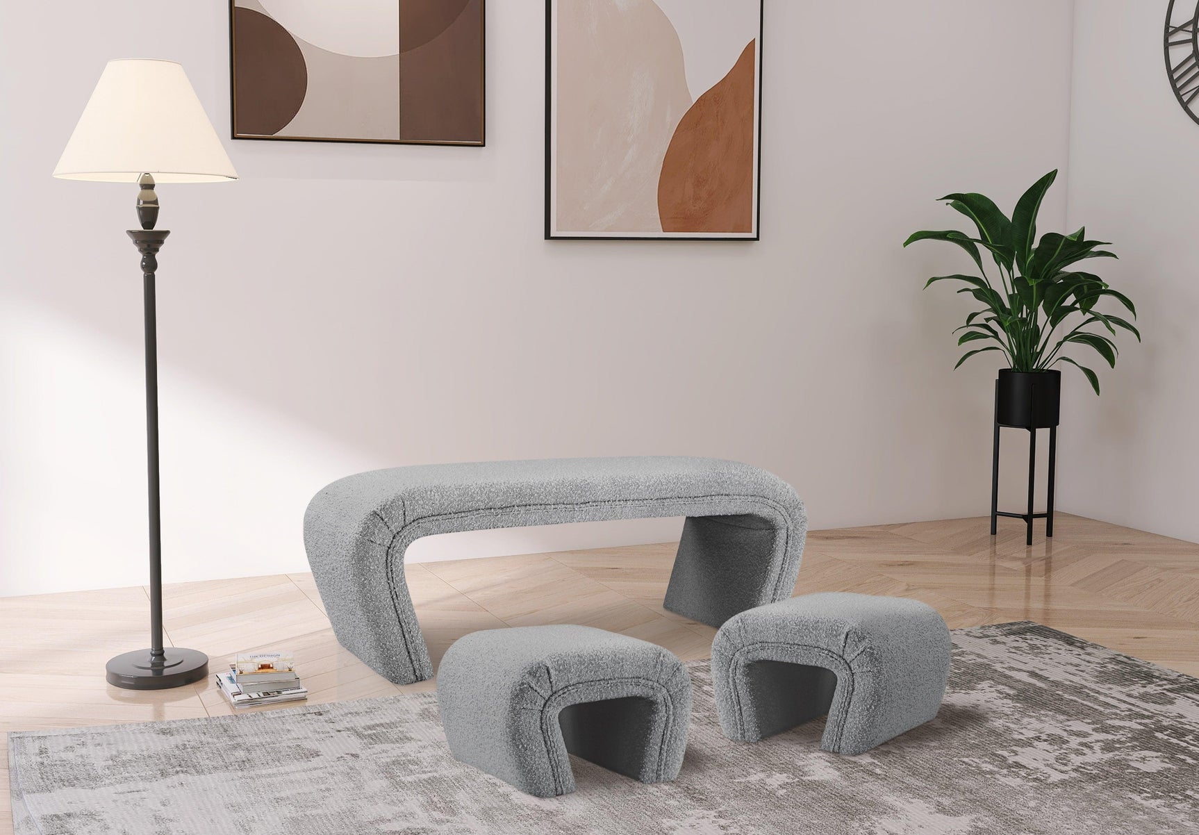 Odelia Grey Boucle Fabric Bench - Ella Furniture