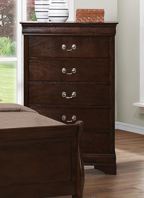 Louis Philippe 5-Drawer Chest With Silver Bails Cappuccino - Ella Furniture