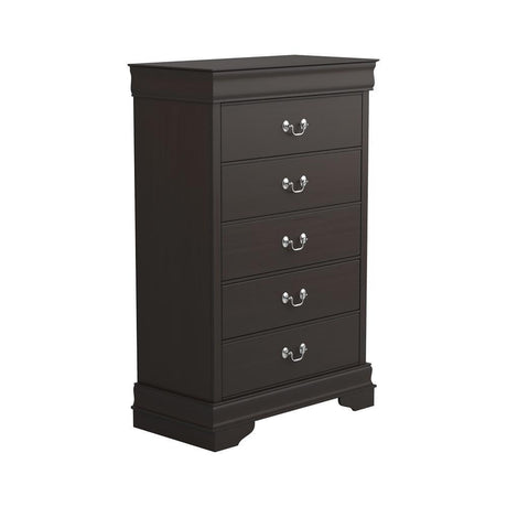 Louis Philippe 5-Drawer Chest With Silver Bails Cappuccino - Ella Furniture